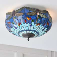 Dragonfly Blue 2 Lights Medium Ceiling Light In Dark Bronze - UK