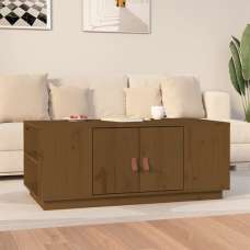 Drika Pinewood Coffee Table With 2 Doors And Shelves In Brown - UK