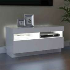Dubuque 80cm Wooden TV Stand With 1 Door And LED Lighting - White - UK