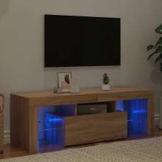 Dubuque Wooden TV Stand With 2 Glass Shelves And LED - Sonoma Oak - UK