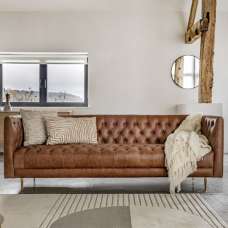 Dumai Leather 3 Seater Sofa In Antique Brown - UK