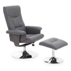 Dumai Leather Recliner Chair With Footstool In Grey - UK
