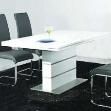 Duncan High Gloss Dining Table With Stainless Steel Base In White - UK