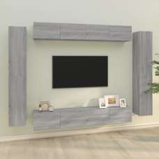 Dunlap Wooden Living Room Furniture Set In Grey Sonoma Oak - UK