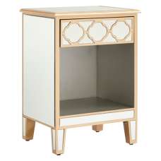 Dziban Mirrored Glass Side Table With 1 Drawer In Gold - UK