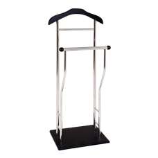 Eagar Metal Valet Stand In Chrome With Black Wooden Base - UK