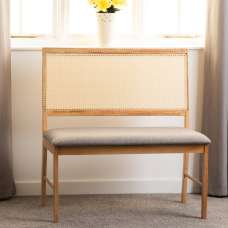 Earlville Wooden Dining Bench With Grey Fabric Seat In Oak - UK