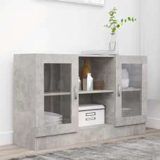 Ebru Wooden Display Cabinet With 2 Doors In Concrete Effect - UK