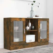 Ebru Wooden Display Cabinet With 2 Doors In Smoked Oak - UK