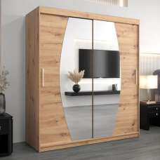Eden Mirrored Wardrobe 2 Sliding Doors 180cm In Artisan Oak - UK