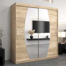 Eden Mirrored Wardrobe 2 Sliding Doors 180cm In Sonoma Oak - UK