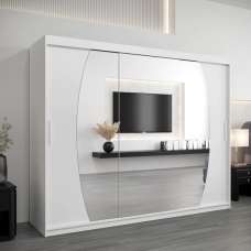 Eden Mirrored Wardrobe 3 Sliding Doors 250cm In White - UK