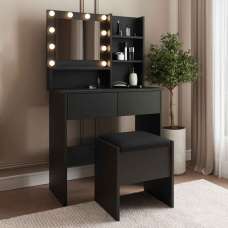 Eden Wooden Dressing Table Set in Black and LED - UK