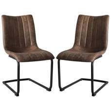 Edenton Brown Faux Leather Dining Chairs In Pair - UK