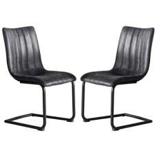 Edenton Grey Faux Leather Dining Chairs In Pair - UK