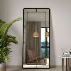 Edgea Glass Wooden Floor Full Length Mirror with Black Metal Frame - UK