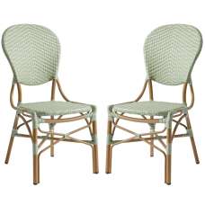 Edinburg Pastel Green Rattan Bar Chairs With Wooden Frame In Pair - UK
