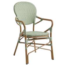Edinburg Rattan Garden Armchair With Wooden Frame In Pastel Green - UK