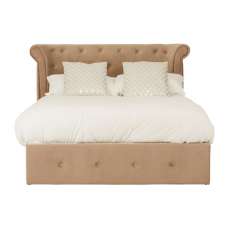 Cujam Velvet Storage Ottoman Double Bed In Mink - UK