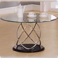 Einav Clear Glass Coffee Table Round With Black High Gloss Base - UK