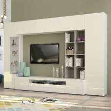 Eindhoven High Gloss Entertainment Unit With Bookcase In White - UK