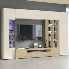 Eindhoven Wooden Entertainment Unit With Bookcase In Cashmere And Chopin Oak - UK