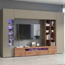 Eindhoven Wooden Entertainment Unit With Bookcase In Taupe And Wotan oak - UK