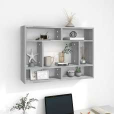 Eissa Rectangular Wooden Wall Shelf In Grey Sonoma Oak - UK