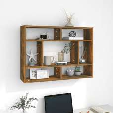 Eissa Rectangular Wooden Wall Shelf In Smoked Oak - UK
