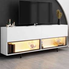 Ekol Down Wooden LED TV Stand with 2 Doors in White - UK
