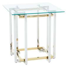 Elaina Clear Glass Side Table With Stainless Steel Base - UK