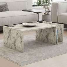 Elara Wooden Coffee Table with Magazine Rack in Freesia Marble Effect - UK