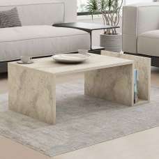 Elara Wooden Coffee Table with Magazine Rack in Travertine Marble Effect - UK