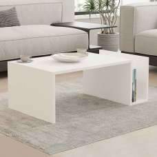 Elara Wooden Coffee Table with Magazine Rack in White - UK