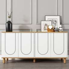 Elaris Wooden Sideboard with 4 Doors in Sapphire Oak and White - UK