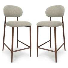 Eldoro Alabaster Fabric Bar Chairs with Brown Legs in Pair - UK