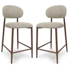 Eldoro Alabaster Fabric Counter Bar Chairs with Brown Legs in Pair - UK