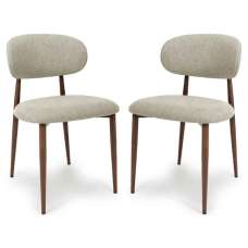 Eldoro Alabaster Fabric Dining Chairs with Brown Legs in Pair - UK