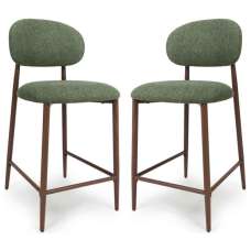 Eldoro Green Fabric Counter Bar Chairs with Brown Legs in Pair - UK