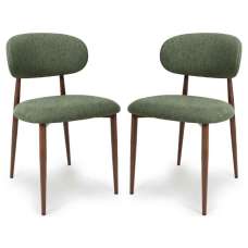 Eldoro Green Fabric Dining Chairs with Brown Legs in Pair - UK