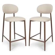 Eldoro Taupe Faux Leather Bar Chairs with Brown Legs in Pair - UK