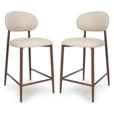 Eldoro Taupe Faux Leather Counter Bar Chairs with Brown Legs in Pair - UK