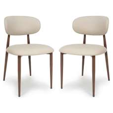 Eldoro Taupe Faux Leather Dining Chairs with Brown Legs in Pair - UK