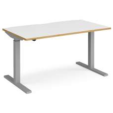 Elev 1400mm Electric Height Adjustable Desk In White Oak Silver - UK