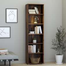 Elgin Wooden Narrow Bookcase With 6 Shelves In Vintage Oak - UK