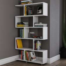 Elira Wooden Bookcase With 11 Shelves In White - UK