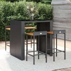 Elita Solid Wood 5 Piece Garden Bar Set In Black Poly Rattan - UK