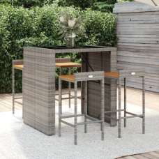 Elita Solid Wood 5 Piece Garden Bar Set In Grey Poly Rattan - UK