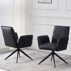 Elkin Black PU Leather Dining Chairs With Metal Legs In Pair - UK