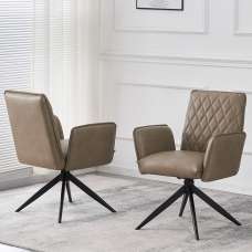 Elkin Taupe PU Leather Dining Chairs With Metal Legs In Pair - UK